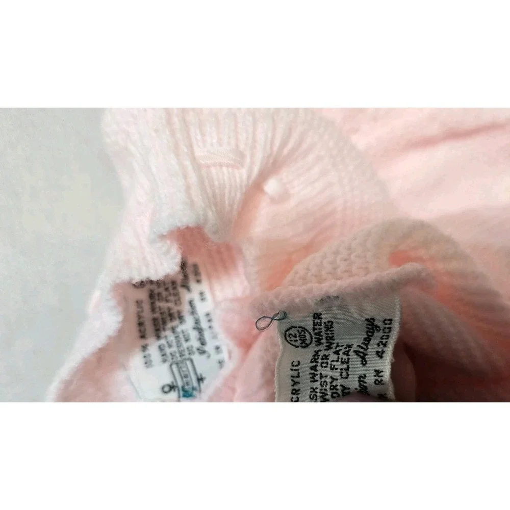 Vintage  Girls Dress Knit Pink White Soft Spun 9 Months  Acrylic Japan  Lot Of 2